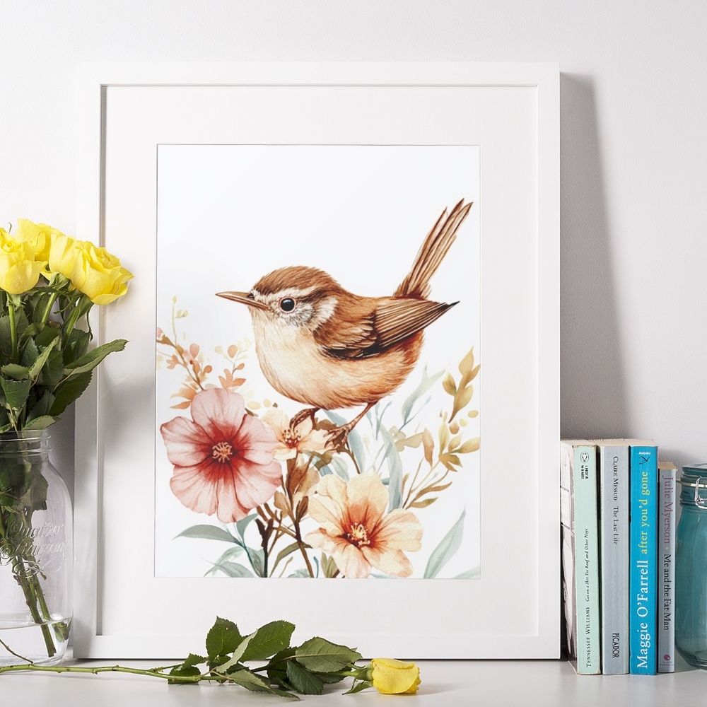 Watercolor Wren Bird Portrait Wall Art Illustration Print Poster Unframed - Picture 9 of 9